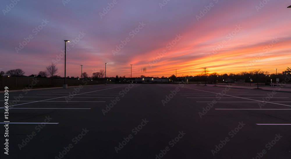 Empty Parking Lot Sunset Scene Empty Parking Lot Sunset Scene