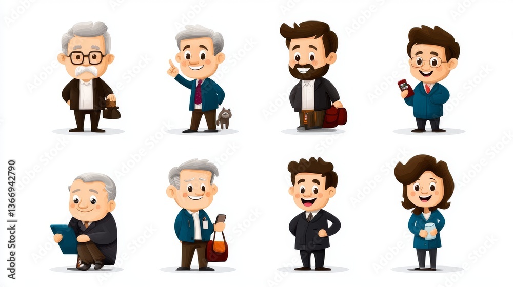 Diverse Adult Cartoon Characters Set Professional People Illustrations Diverse Adult Cartoon Characters Set Professional People Illustrations