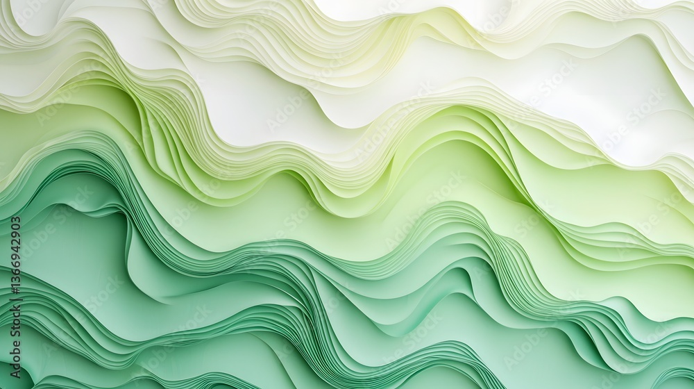 Fototapeta premium Lush Gradient Waves of Lime and Emerald Abstract Background