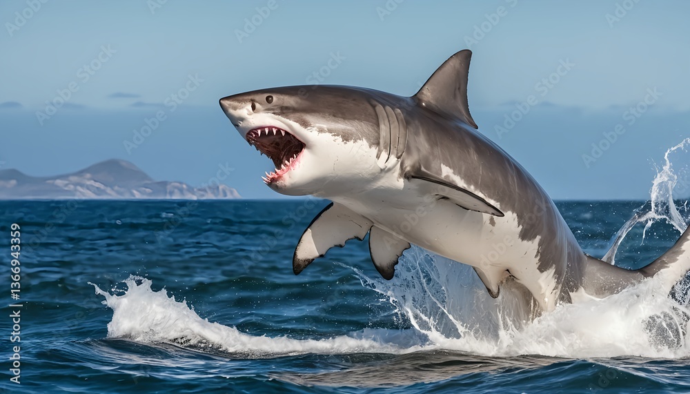 Naklejka premium Great White Shark Breaching