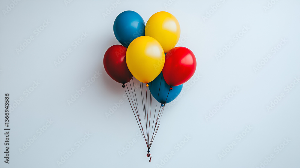 Vibrant colorful balloons ascend into the expansive blue sky Vibrant colorful balloons ascend into the expansive blue sky