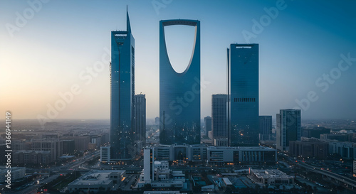 Aerial View Of Riyadh City Skyline At Dawn