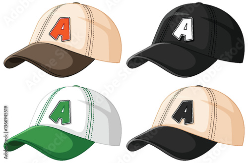 Colorful Baseball Caps with Letter A Design