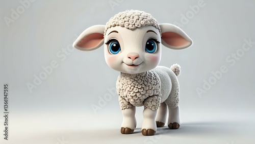 Adorable Cartoon Lamb Standing Isolated on White Background Studio Shot