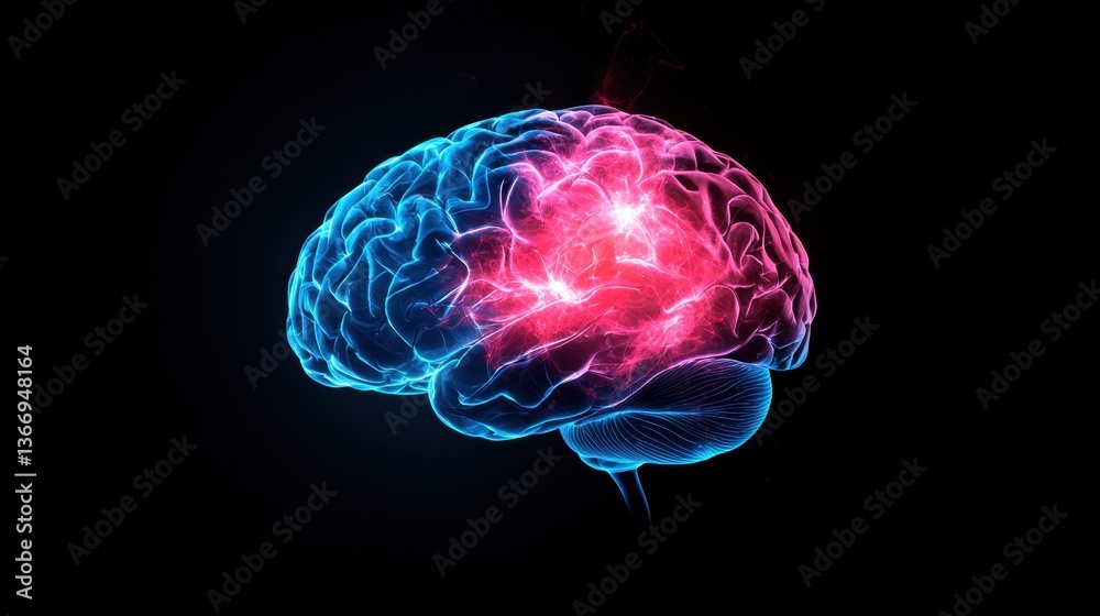 Obraz premium Brain Medical scan of a human brain with highlighted neural activity regions.