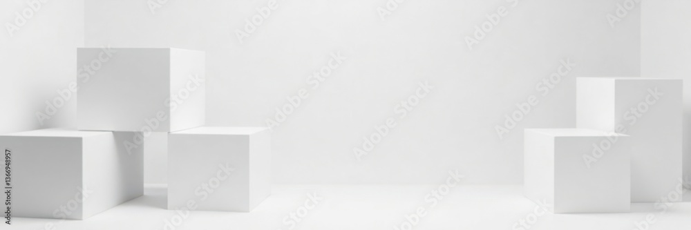 Random white cube boxes block digital background with empty space, modern decor, cubical shapes Random white cube boxes block digital background with empty space, modern decor, cubical shapes