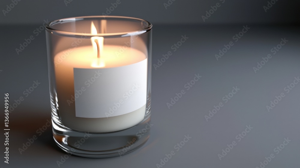 Elegant Glass Candle with Soft Flame on Minimalist Background Elegant Glass Candle with Soft Flame on Minimalist Background