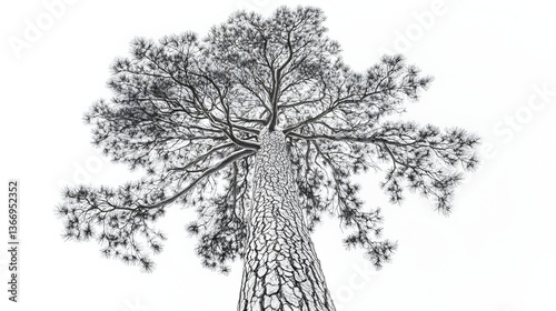 Majestic Pine Tree Reaching for the Sky: A Monochromatic Wonder