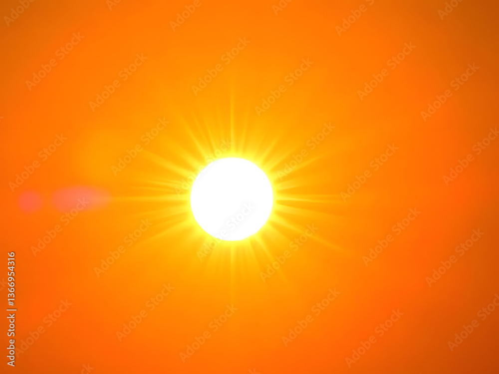 Obraz premium Vibrant Sunlight and Solar Flare in Orange Sky Bright Sunshine, Energy, Light, Sunbeam.