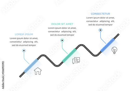 Road map, infographic template with 3 elements, vector eps10 illustration
