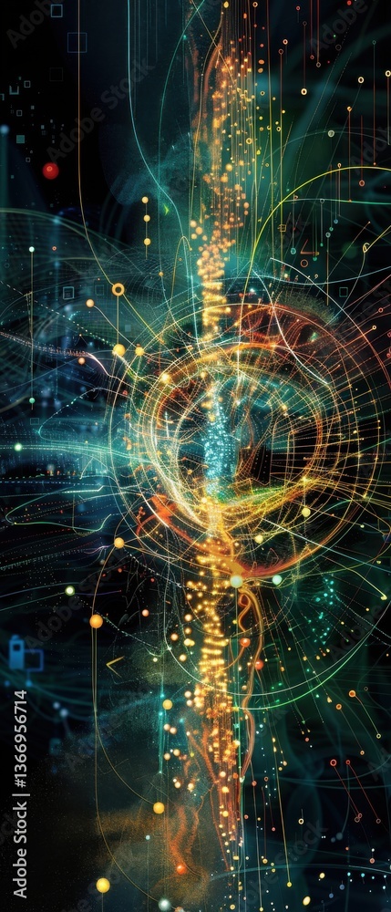 Abstract tech art showcases irregular packet delivery times network jitter visualized quantum uncertainty principle inspired design.