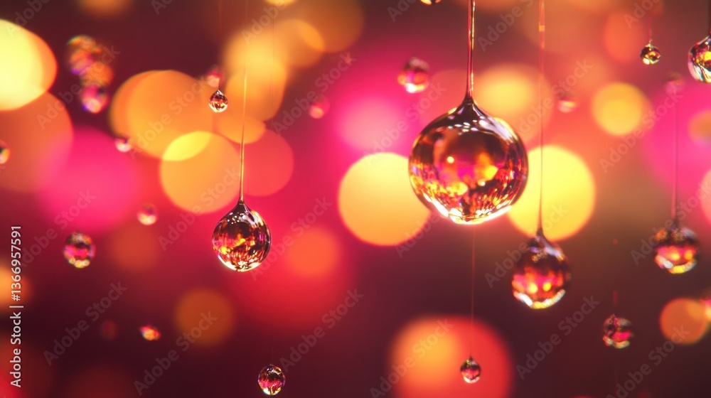 Sparkling Rain Drops on Festive Background Sparkling Rain Drops on Festive Background