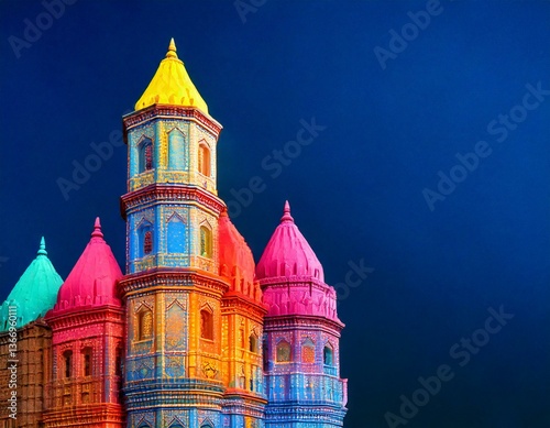 Harbin, China - January 11, 2016: Ice building in The 17th Harbin China Ice and Snow World. People are visiting. Located in Harbin City, Heilongjiang Province, China.