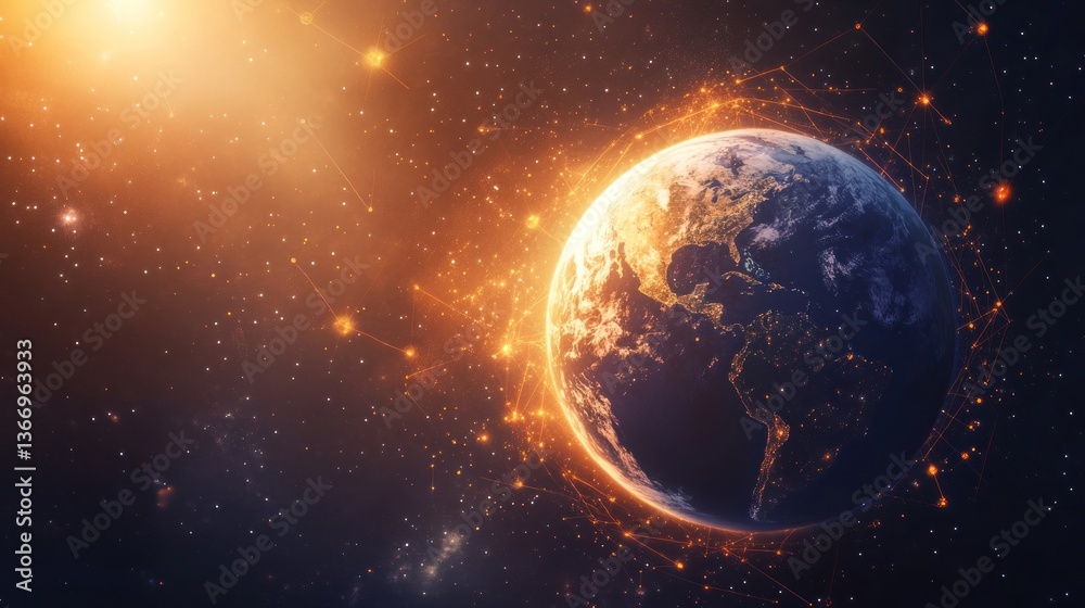 Fototapeta premium Earth in Space, Global Network