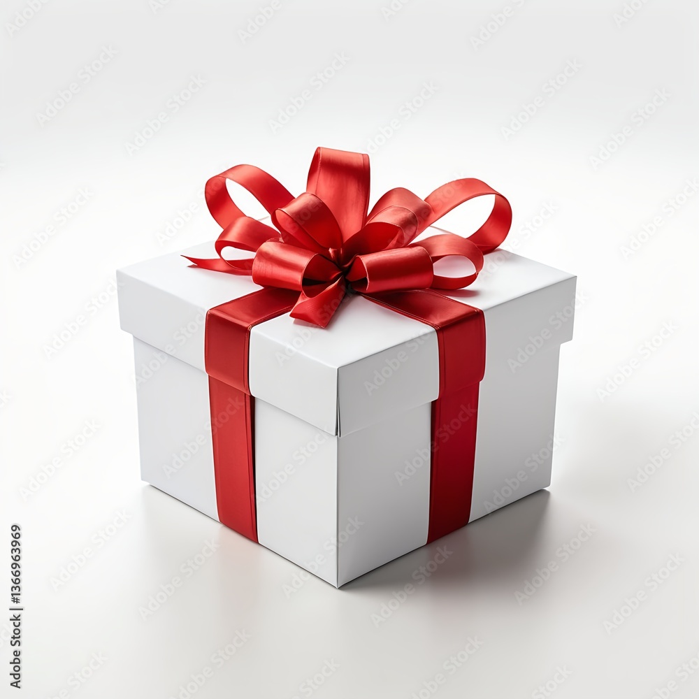 Obraz premium White Gift Box with Red Ribbon