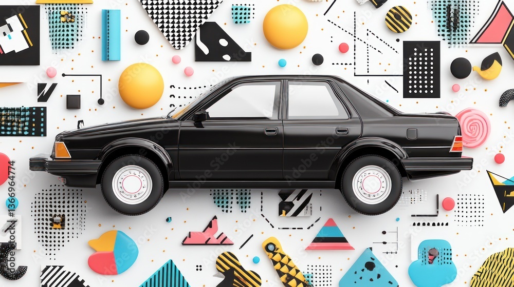 Obraz premium Black Car on Abstract Geometric Background