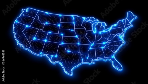 Glowing digital map of the USA.