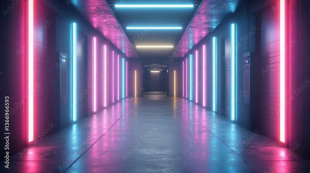 Fototapeta premium Neon Corridor, Futuristic Hallway