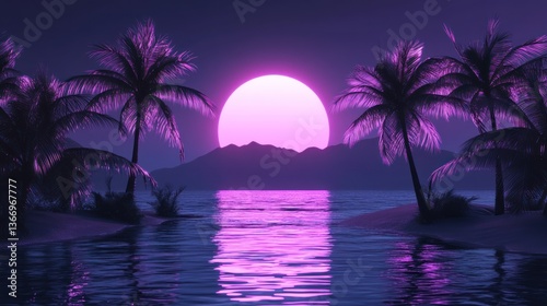 Neon Pink Island Sunset