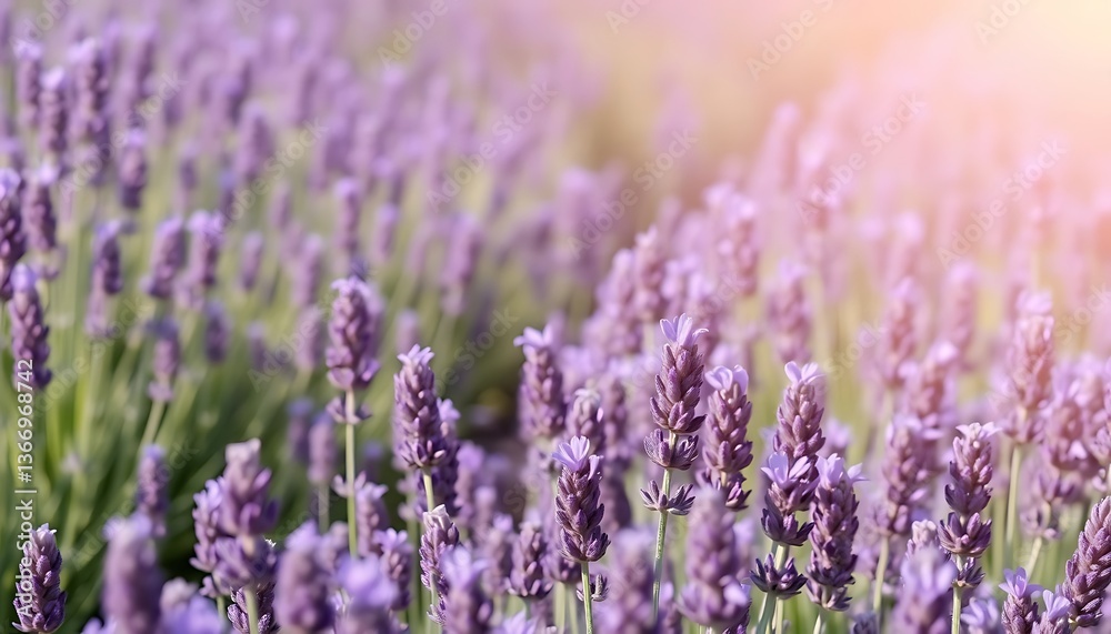Fototapeta premium Beautiful Blooming Lavender Field in Summer Sunlight, Purple Flowers, Nature Scenery