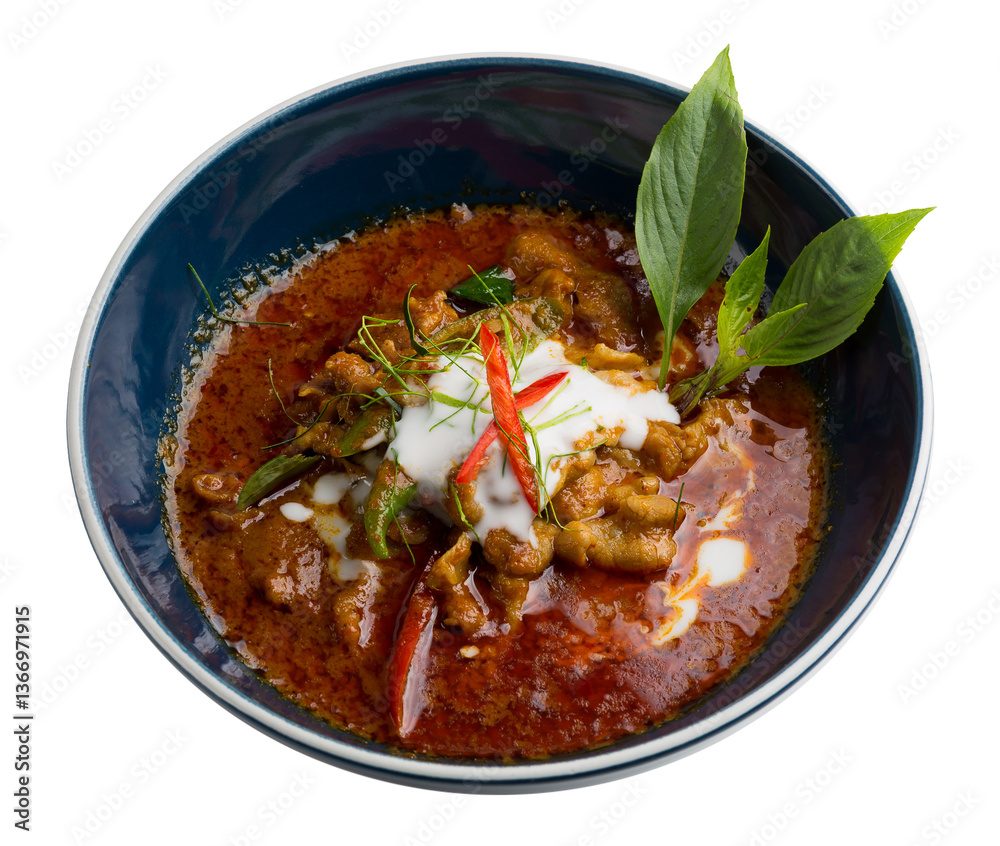 Panaeng curry with pork isolated on a transparent background