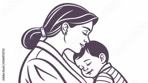 A loving mother with her child in a beautiful family illustration