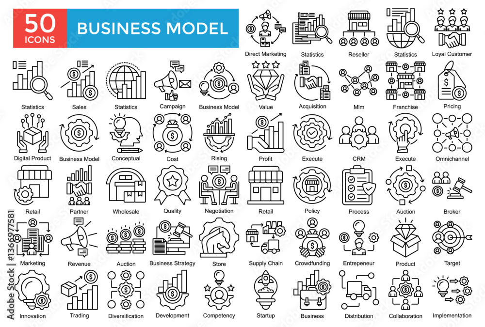 Business Model collection set. Direct Marketing, Statistic , Sales, Campaign, Mlm, Business Model , Loyal Customer, Value, icon. Simple flat vector illustration Business Model collection set. Direct Marketing, Statistic , Sales, Campaign, Mlm, Business Model , Loyal Customer, Value, icon. Simple flat vector illustration