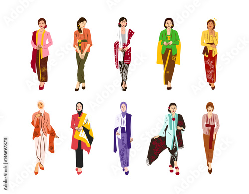 Woman wearing traditional Javanese attire, for Kartini Day and the empowerment of women, for educational materials, historical celebrations, and cultural design projects.