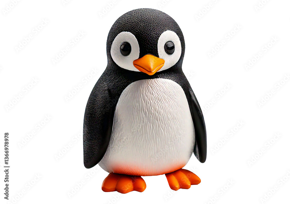 Fototapeta premium Cute penguin figurine with a black and white body, round shape, and orange beak and feet. isolated on transparent or white background