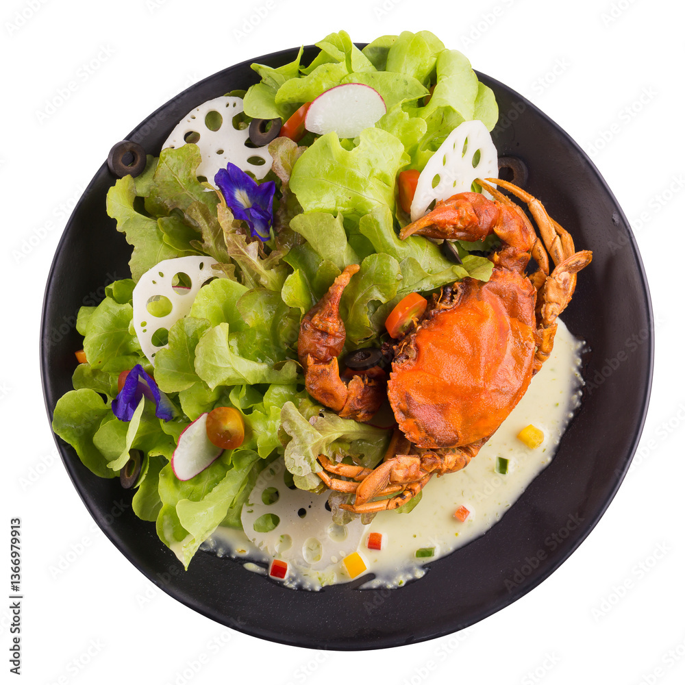 Soft shell crab salad isolated on transparent background