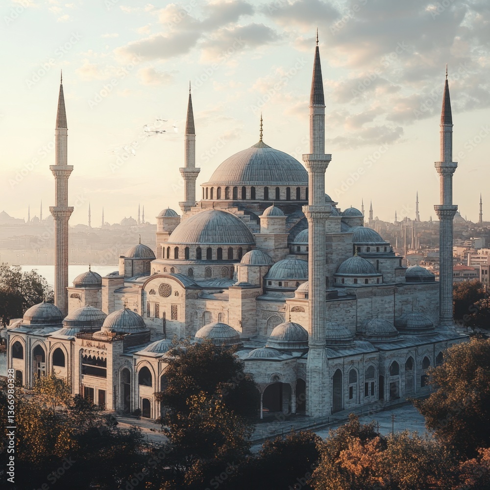 Naklejka premium A large white building with a dome on top