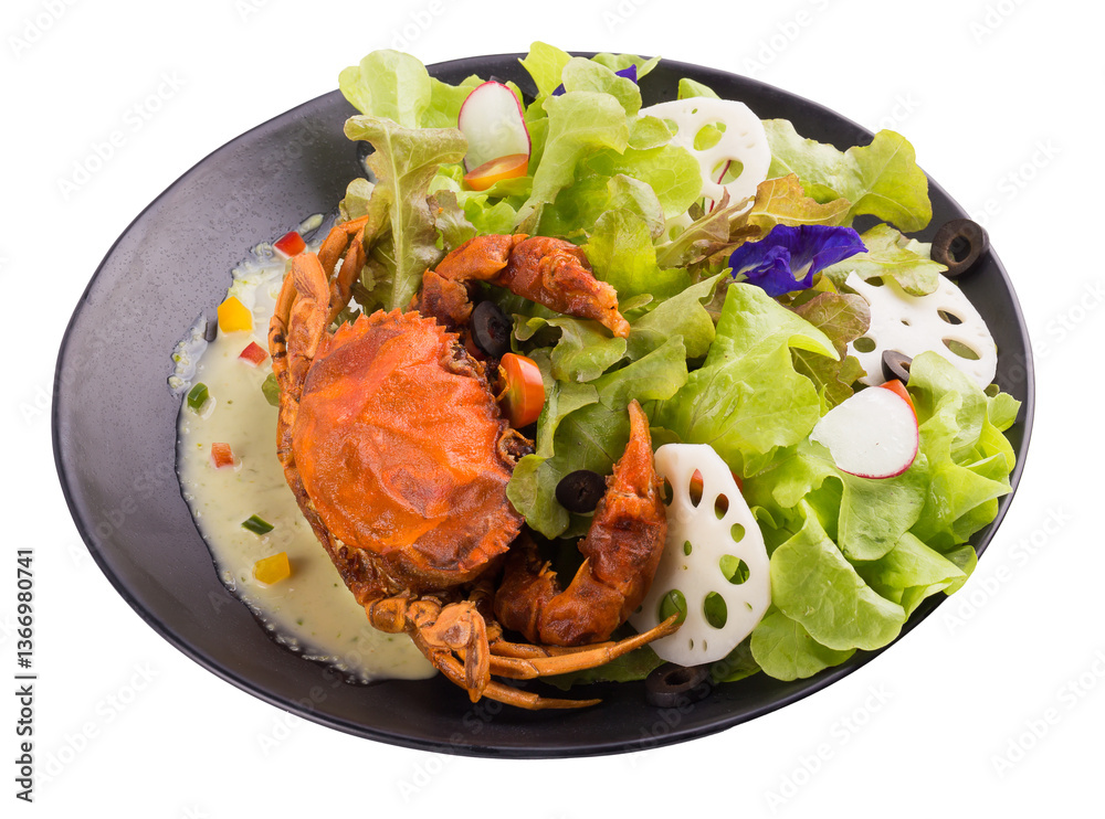Soft shell crab salad isolated on transparent background