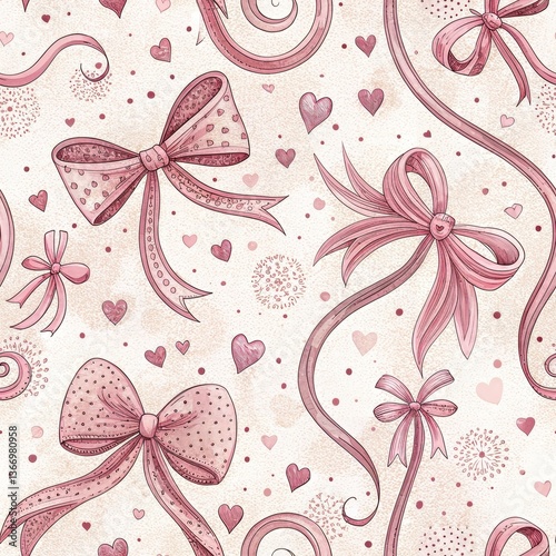 Seamless Bow Patterns Craft Design Inspiration Digital Art Whimsical Decor Close-Up View