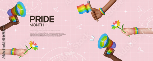 Joyful Celebration of Pride with Flags and Flowers, vector illustration