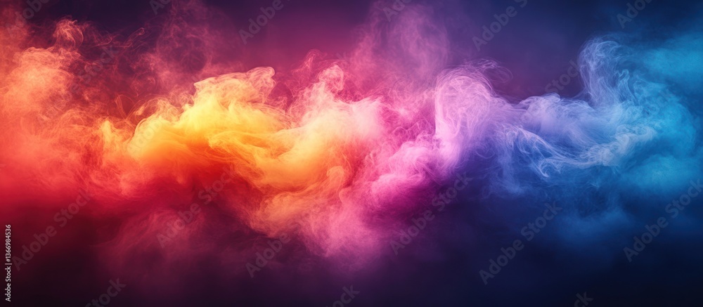 Fototapeta premium Colorful smoke billows, dark background, abstract design element