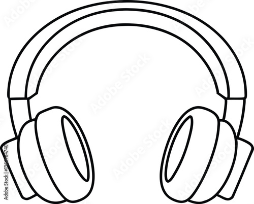 Headphone outline coloring book page, Headphone line art vector