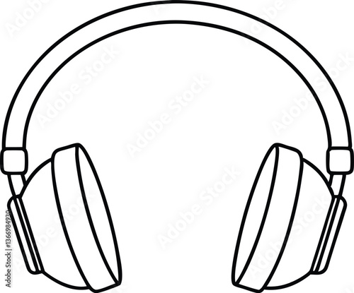 Headphone outline coloring book page, Headphone line art vector