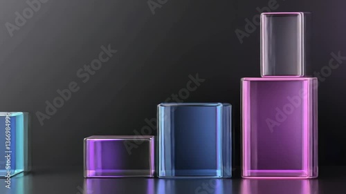 Glass cubes, ascending order, dark background, product display
