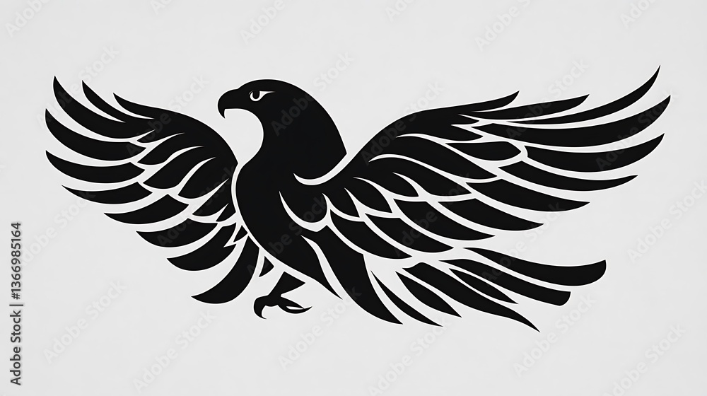 Obraz premium Black stylized eagle with wings spread.
