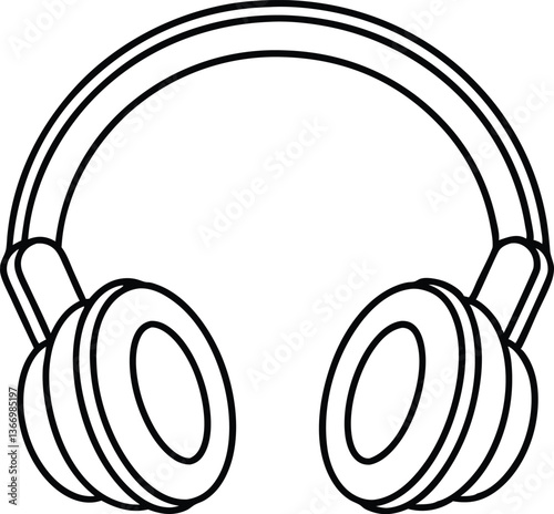 Headphone outline coloring book page, Headphone line art vector