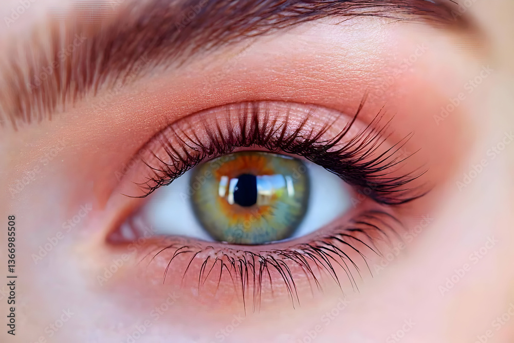 Obraz premium Close Up Of A Beautiful Eye With Green Iris Showing Lashes And Makeup