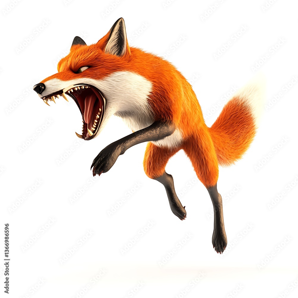 Obraz premium 3D logo fox leaping to attack with sharp teeth bared