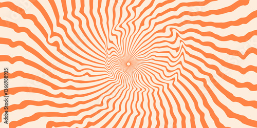 wavy spiral pattern with orange and cream tones, creating a psychedelic optical illusion effect with distorted, flowing lines.