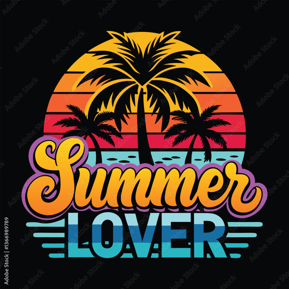 Fototapeta premium Summer Lover's Paradise: Embrace the vibrant essence of summer with this design, capturing the warmth of the sun, palm trees, and the feeling of relaxation and joy.