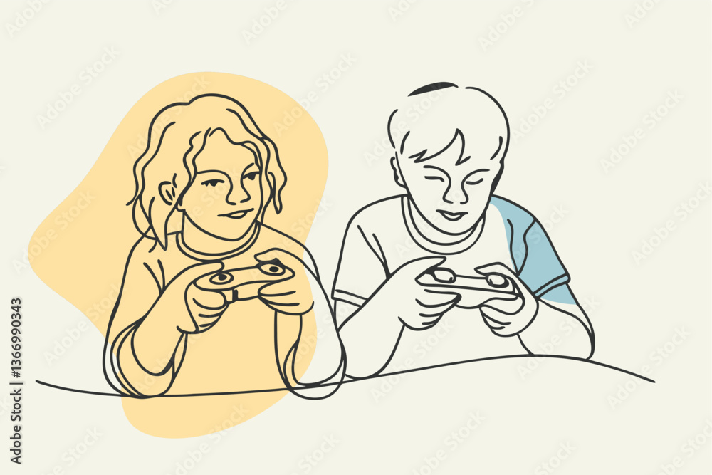 Vector Art of Two Kids Enjoying Video Games Vector Art of Two Kids Enjoying Video Games