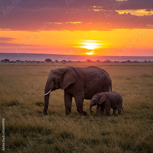 Wildlife Wonders: Mother Elephant and Her Calf in Their Natural Habitat