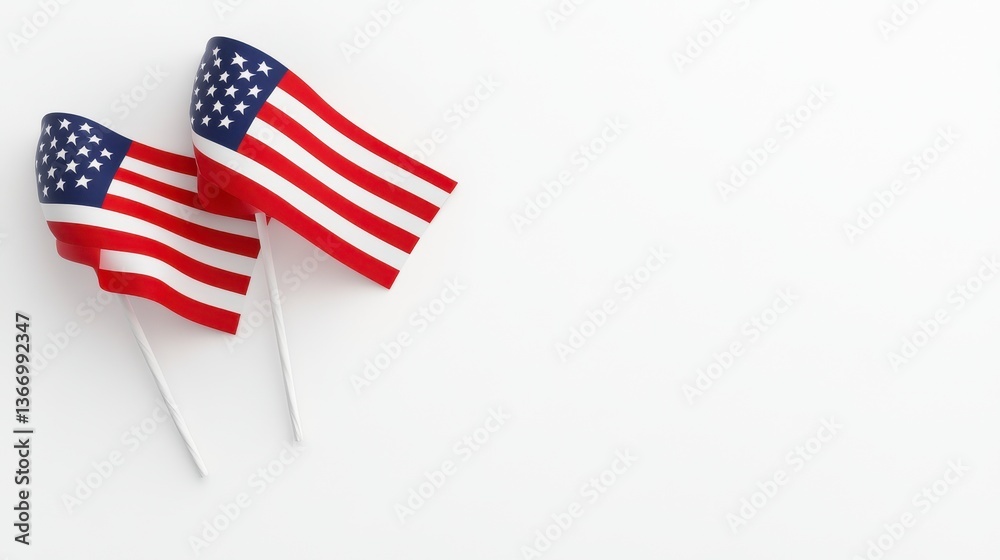 Fototapeta premium Two Small American Flags on White Background