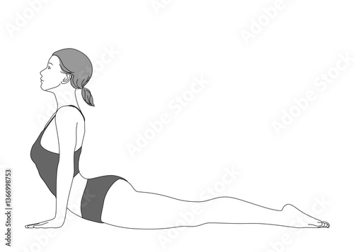 Obraz na płótnie ヨガ 上向きの犬のポーズをする日本人女性のイラスト 全身横向き w salonie