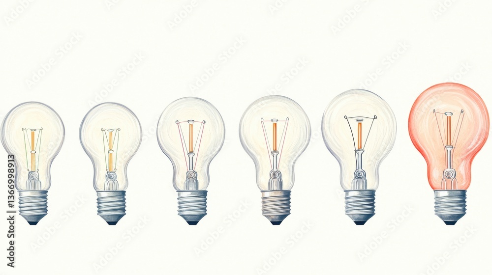 Progression of Light Bulbs Illustrating Bright Ideas and Innovation