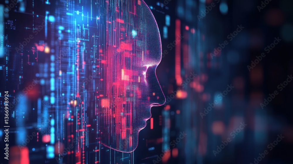 Fototapeta premium AI head profile with digital code